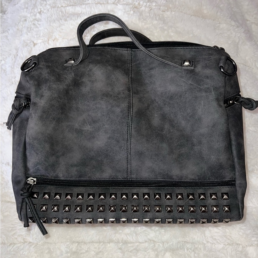 Dark Grey Suede studded large handbag